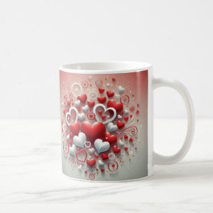 Caneca De Café Corações Vermelhos e Brancos Divertidos Dia dos Na