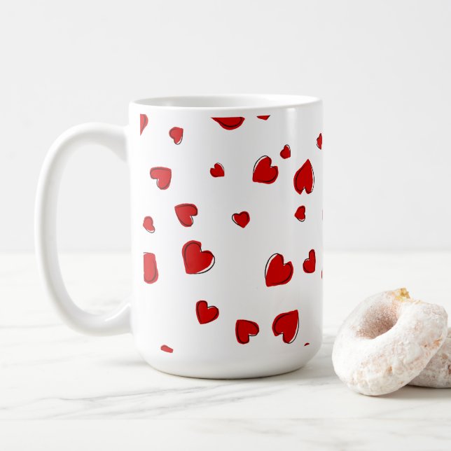 Caneca De Café Corações Vermelhos Personalizados (Com Donut)