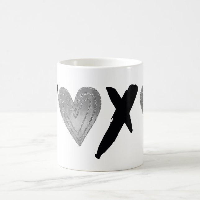 Caneca De Café Corações XOXO Preto de Prata (Centro)