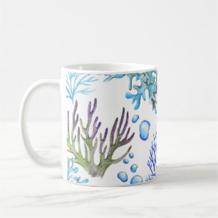 Caneca De Café Corais desenhados à mão: padrão submarino.