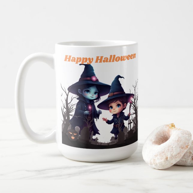 Caneca De Café Corajosa Bruxa de Halloween (Com Donut)