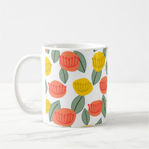 Caneca De Café Coral e Flores Douradas