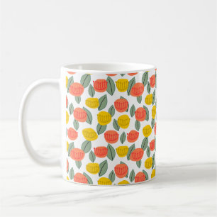 Caneca De Café Coral e Flores Douradas