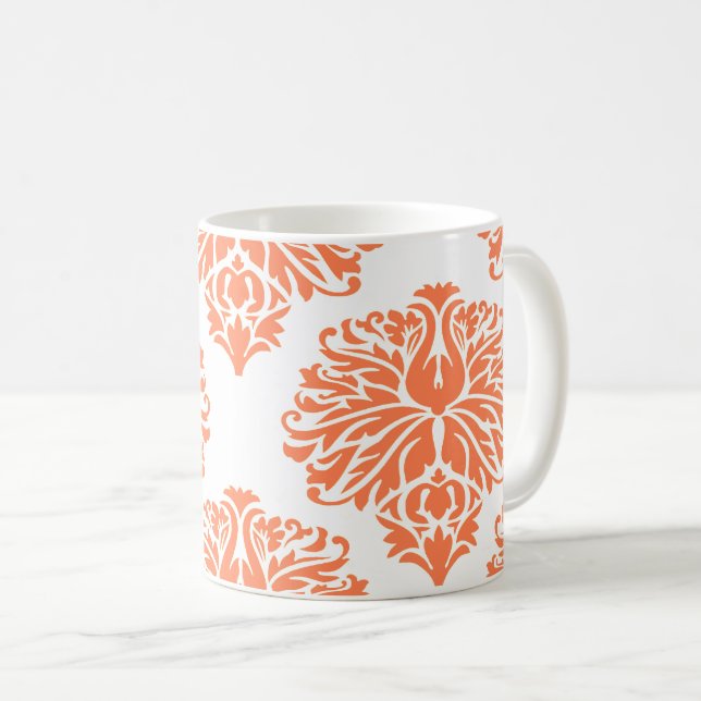 Caneca De Café Coral Elegante Damask Coffee Mug (Frente Esquerda)