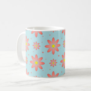 Caneca De Café Coral, rosa e pó, flores de margarida delicadas, a