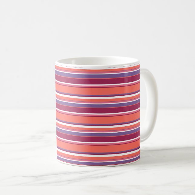 Caneca De Café Coral vivo, listras vermelhas e violetas (Frente Esquerda)