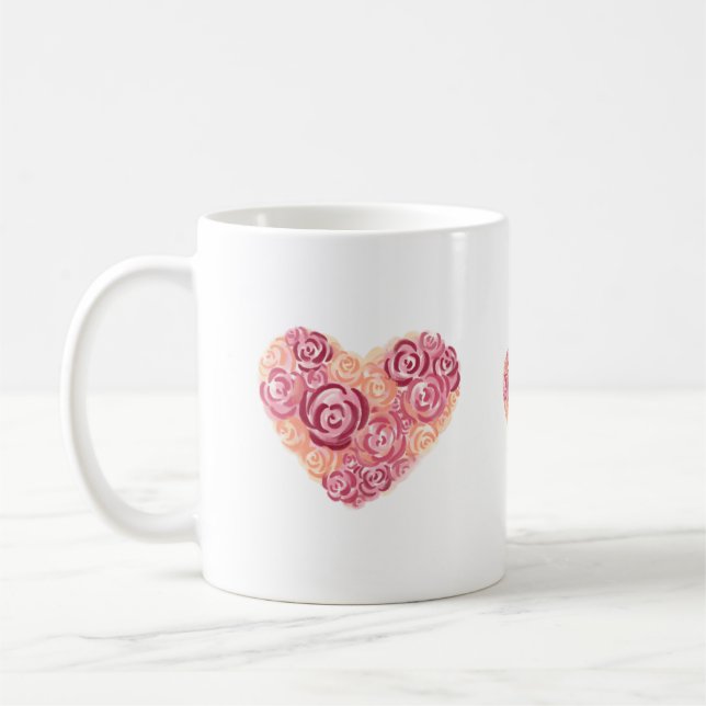 Caneca De Café Corazon de flores en acuarela (Esquerda)