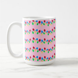 Caneca De Café Cordas de Natal Festivas Luzes cor-de-rosa