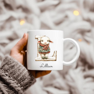 Caneca De Café Cordeiro de Natal com Inicial de Monograma Persona