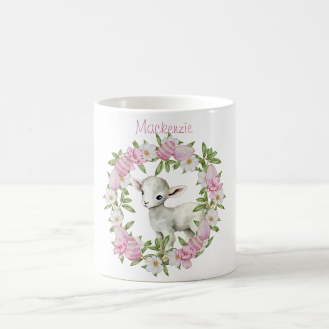 Caneca De Café Cordero de Páscoa em Aquarela Personalizado (Centro)