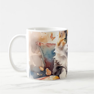 Caneca De Café Cores Aquáticas Quentes Calico Cat e Borboletas