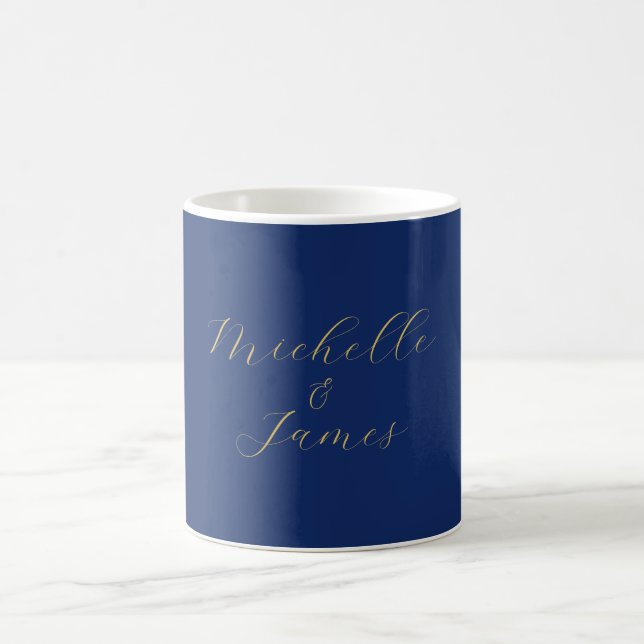 Caneca De Café Cores Azul e Dourado Nome Moderno Profissional Ten (Centro)