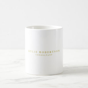 Caneca De Café Cores Branco e Dourado Profissional Moderno Simple