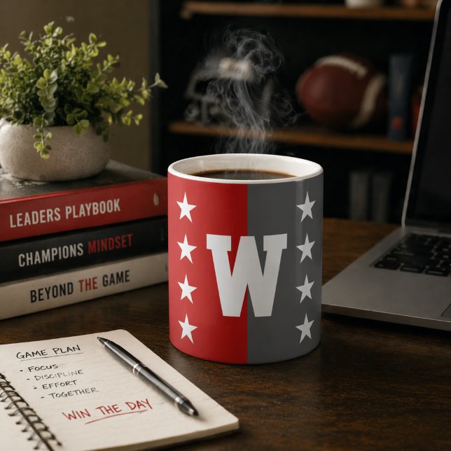 Caneca De Café Cores da Faculdade Escarlate Vermelho e Monograma  (Criador carregado)