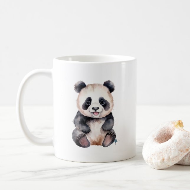Caneca De Café Cores-d'água de panda (Com Donut)