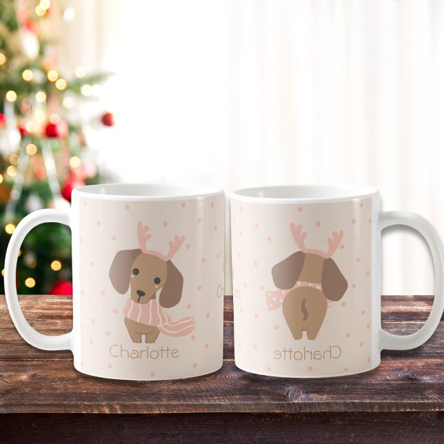 Caneca De Café Cores Editáveis Feliz Natal Dachshund Puppy (Criador carregado)