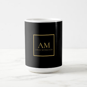 Caneca De Café Cores Ouro Preto Monograma Inicial Letra Nome