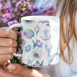 Caneca De Café Cores pastéis com animais marinhos estilo praia