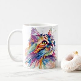Caneca De Café Cores Vibrantes De Cabeça De Gato Cortado
