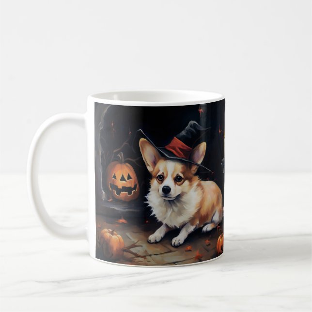Caneca De Café Corgi Abóboras Halloween Assustador (Esquerda)