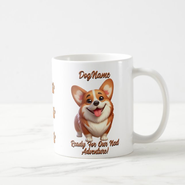Caneca De Café Corgi, Adicionar Nome do Cachorro, Alterar Texto (Direita)