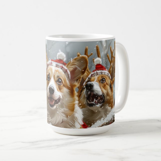 Caneca De Café Corgi Cachorro Festivo (Frente Esquerda)
