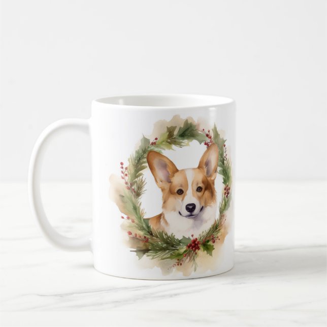Caneca De Café Corgi Christmas Wreath Festivo Pup (Esquerda)