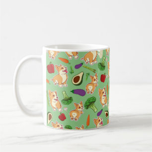 Caneca De Café Corgi cúmulo e Comida de legumes verde