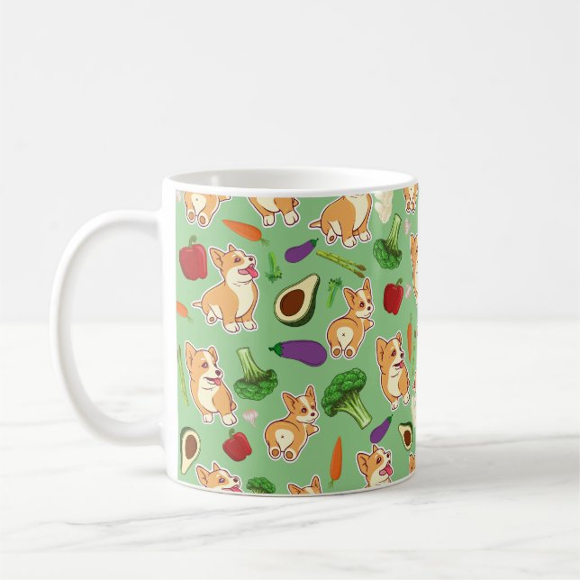 Caneca De Café Corgi cúmulo e Comida de legumes verde (Esquerda)