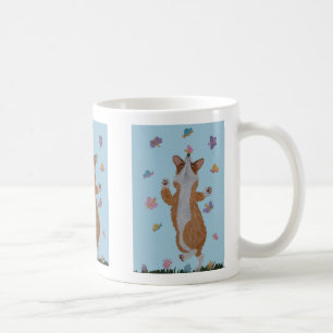 Caneca De Café Corgi Dançando com Borboletas