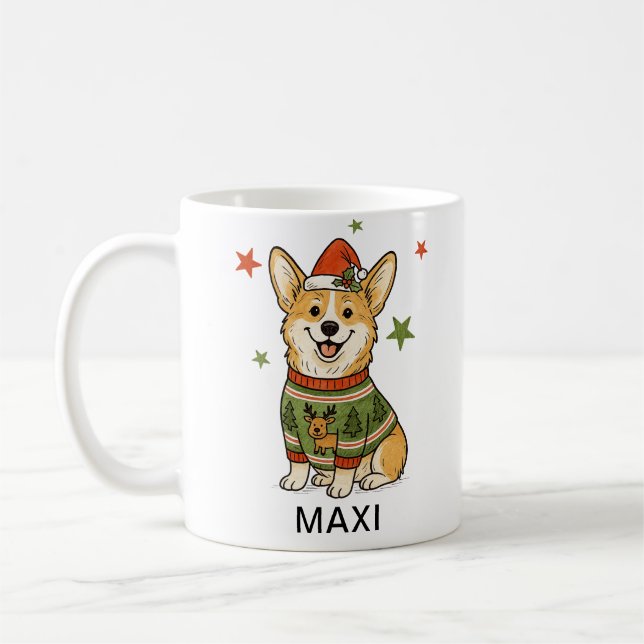 Caneca De Café Corgi Dog Christmas Sweater Santa Hat (Esquerda)