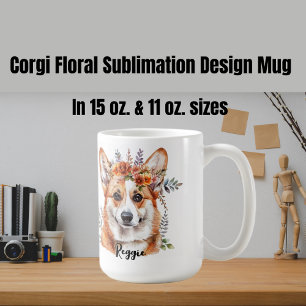 Caneca De Café Corgi Dog Design de sublimação floral