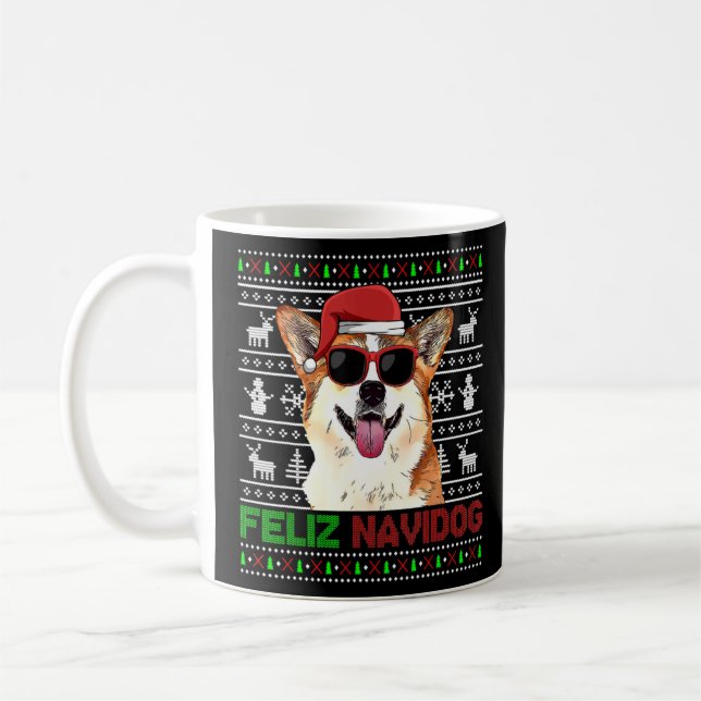 Caneca De Café Corgi Dog Feliz Navidog Feliz Natal Encantado (Esquerda)