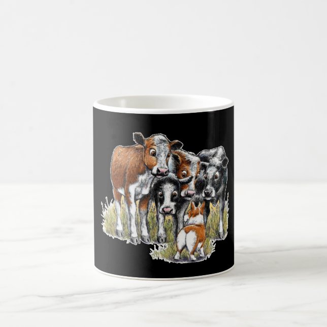 Caneca De Café Corgi e as vacas (Centro)
