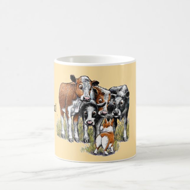 Caneca De Café Corgi e as vacas (Centro)
