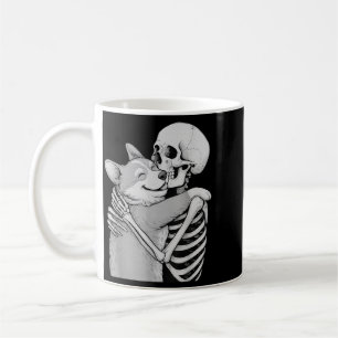 Caneca De Café Corgi Esqueleto Abraço Halloween Amante de Cachorr
