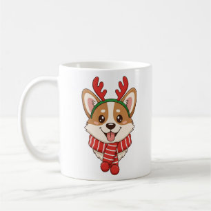 Caneca De Café Corgi Fofo com Galhadas de Rena Natal