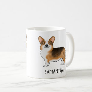 Caneca De Café Corgi Galês Pembroke Tri Cabeça Vermelha E Seu Nom