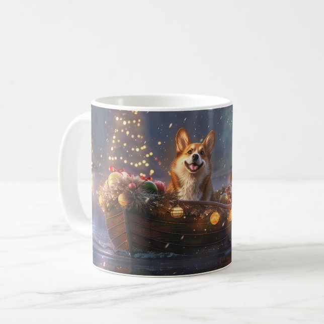 Caneca De Café Corgi Natal Festivo Voyage (Frente Esquerda)