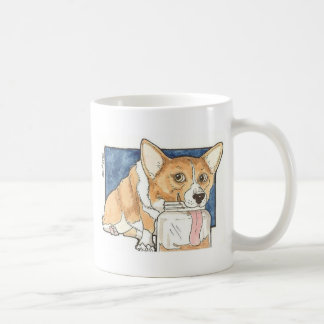 Caneca De Café Corgi que lambe o frasco da manteiga de amendoim