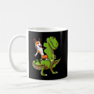 Caneca De Café Corgi Riding T-Rex Dinossaur Engraçado Cachorro