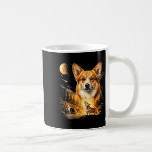 Caneca De Café Corgi uivando para a lua vintage 90s cachorro engr