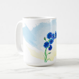 Caneca De Café Cornais de aquarela, de cor branca, a azul e amare