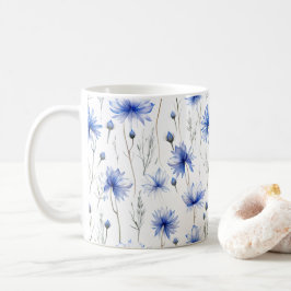 Caneca De Café Cornflower Pressed Flowers Watercolor Style
