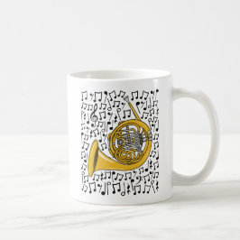 Caneca De Café Corno Francês com Notas Musicais, Músico Brass
