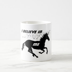 Caneca De Café Corno Mágico Eu Acredito Em Mim, Branco Negro