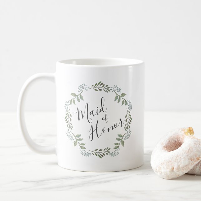 Caneca De Café Coroa Botânica de Folhagem de Sage Dama de Honra (Com Donut)