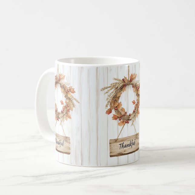 Caneca De Café Coroa de Ação de Graças Grata de Outono (Frente Esquerda)