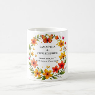 Caneca De Café Coroa de Borboletas Florais Casamento Texto Person