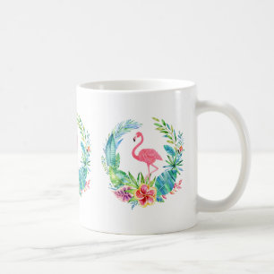 Caneca De Café Coroa de Flamingos Rosa e Flores Tropicais